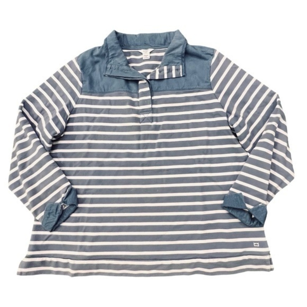 crown & ivy Blue and White Striped Pullover Blouse